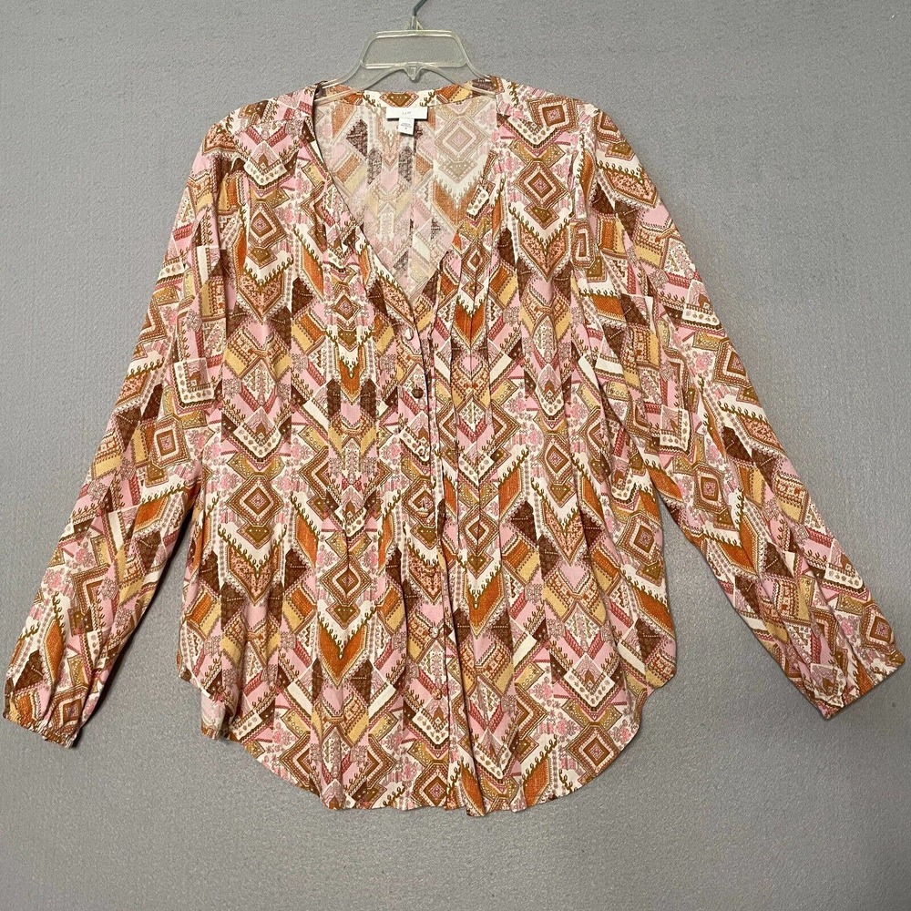 J Jill Pintuck Boho Geometric Flowy Top